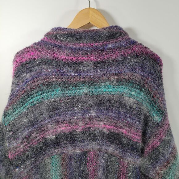 Fuzzy Knit Cardigan Size M Longline Sweater Striped Toggles Einstein Coat Jacket - Picture 5 of 8